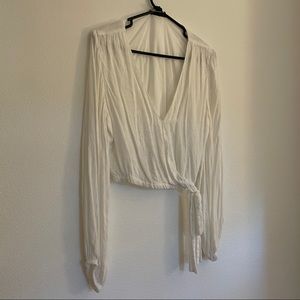 Forever21 White Wrap Top Balloon Sleeves
